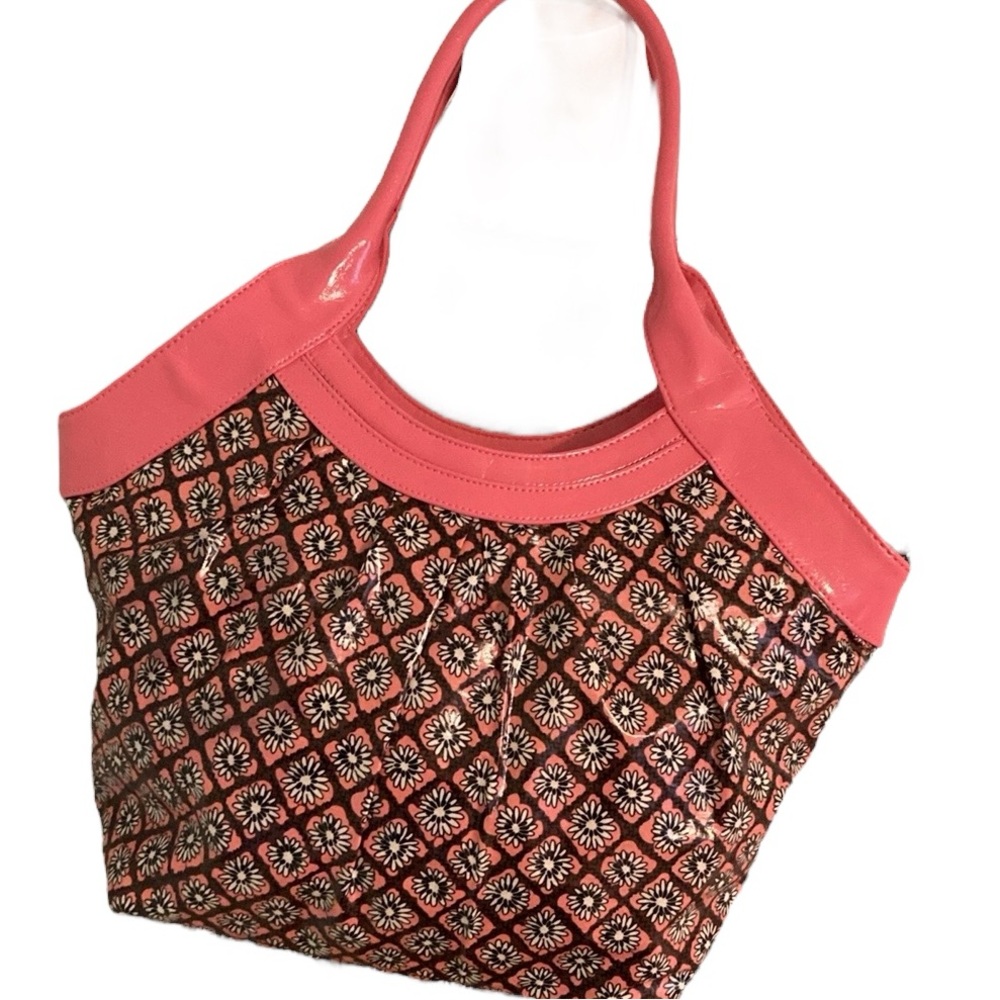 Vera Bradley Frill Fan Club coated pink brown shoulder bag abstract flowers